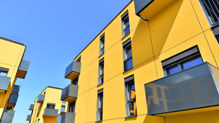Modern architecture of urban residential apartment buildings on a sunny day. Facade of a modern apartment building.