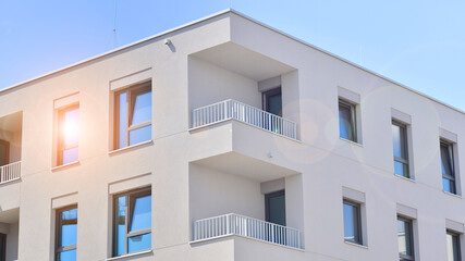 Modern architecture of urban residential apartment buildings on a sunny day. Facade of a modern apartment building.