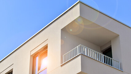 Modern architecture of urban residential apartment buildings on a sunny day. Facade of a modern apartment building.