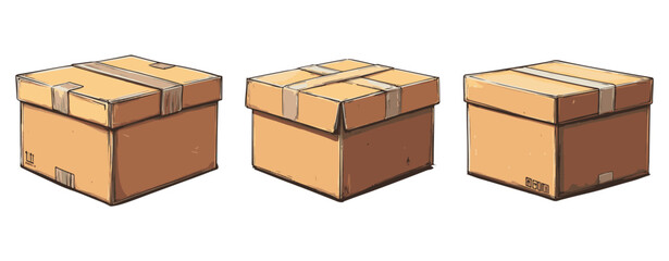 cartoon illustration Closed cardboard box with tape, generative ai