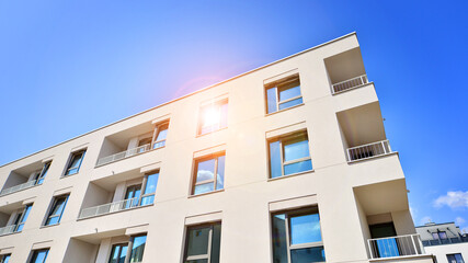 Modern architecture of urban residential apartment buildings on a sunny day. Facade of a modern apartment building.