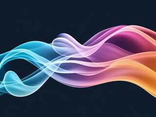 Abstract colorful wavy lines on a dark background. Elegant flowing curves in blue, purple, and orange. Modern design element.