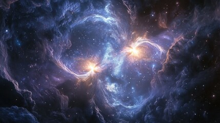 Obraz premium Cosmic Nebula with Bright Stars and Glowing Gas Clouds - Abstract Space Background