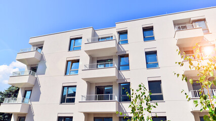 Modern architecture of urban residential apartment buildings on a sunny day. Facade of a modern apartment building.