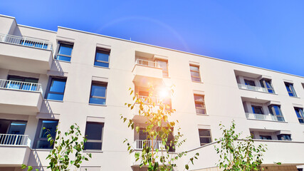 Modern architecture of urban residential apartment buildings on a sunny day. Facade of a modern apartment building.