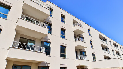 Modern architecture of urban residential apartment buildings on a sunny day. Facade of a modern apartment building.