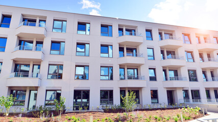 Modern architecture of urban residential apartment buildings on a sunny day. Facade of a modern apartment building.