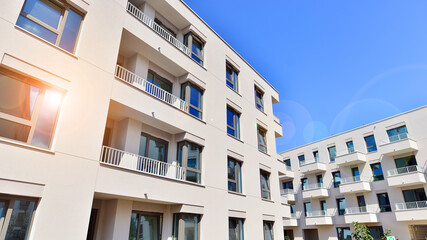 Modern architecture of urban residential apartment buildings on a sunny day. Facade of a modern apartment building.