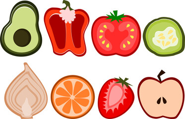 set illustration. vegetables and fruits berries