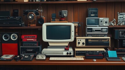 Fototapeta premium Retro Technology Showcase: A Collection of Vintage Electronics