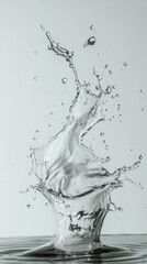 Dynamic Water Splash Frozen in Time: Liquid Sculpture on Clean White Background. Mesmerizing Pure Water Advertising Visual for Marketing Campaigns. High-Quality 4K Wallpaper for UI Design, Web Marketi