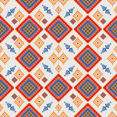 seamless knitted pattern with elements  Geometric Ethnic pattern, Native American tribal fabric, tile, carpet, vector,
illustration design, on red background
