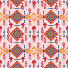 seamless pattern with shapes geometric Ethnic pattern, Native American tribal fabric, tile, carpet, vector,
illustration design, on a red background
