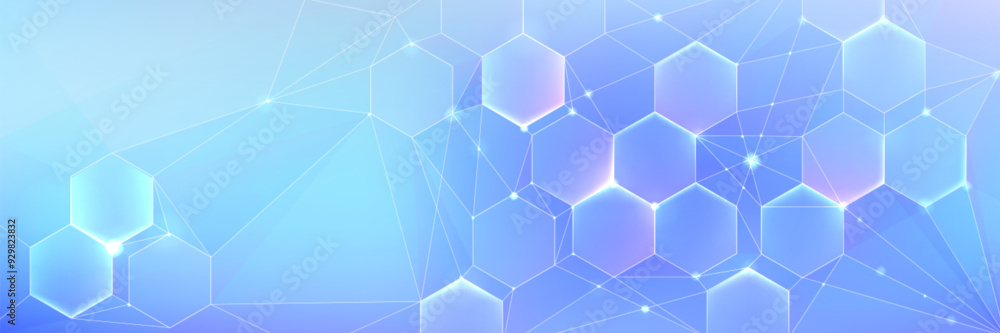 Poster blue pastel medical and tech background with hexagon pattern and bright sparkles. realistic vector a