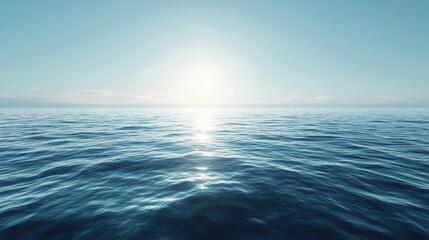 Obraz premium A serene ocean scene with calm waters reflecting a bright sun on the horizon, creating a tranquil and peaceful atmosphere.