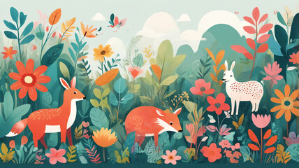 abstract illustration that captures the essence of unity and togetherness through the interplay of flora and fauna. 