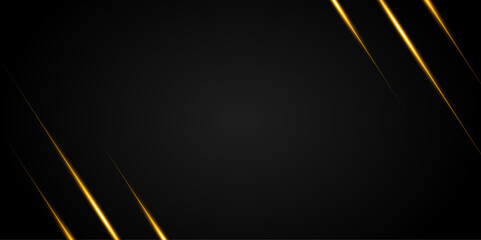 Modern black abstract background with golden lines on dark