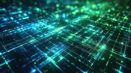 Fototapeta premium Abstract Digital Network Grid with Glowing Lines and Bokeh Lights.