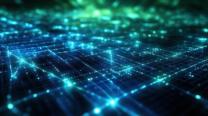 Abstract Blue and Green Digital Network Background - Futuristic Technology Concept