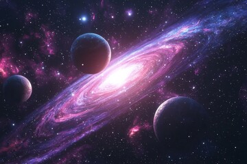 Obraz premium Space cosmic illustration with planets scene created with Generative AI