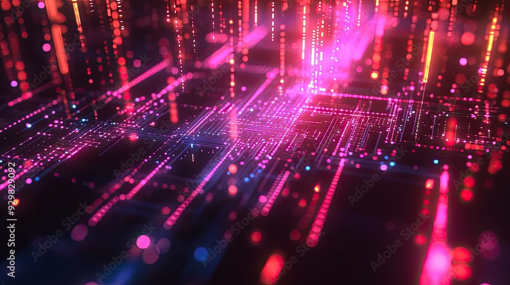 Aufkleber abstract high-tech background featuring circuit patterns, neon lights, and floating digital elements