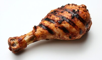 Succulent Grilled Chicken Legs: Mouthwatering BBQ Delicacy on Pristine White Background. Perfect Overhead Capture for Culinary Excellence. 4K High-Quality Wallpaper Ideal for Food Marketing, UI Design