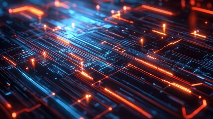 High-tech aesthetic with glowing lines, digital grids, and futuristic UI elements, blending technology with modern design