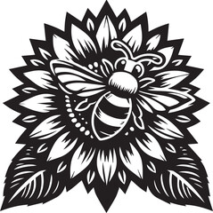 Bee on sunflower Vector Illustration Silhouette