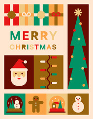 Merry Christmas Greeting Card with Geometric Colorful Elements