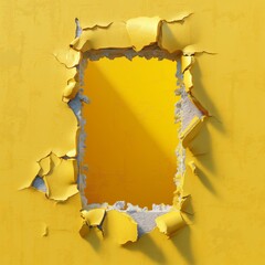 Hole in a wall. Hole broken in a yellow wall