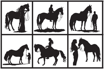 Vector woman riding horse silhouette isolated on white background