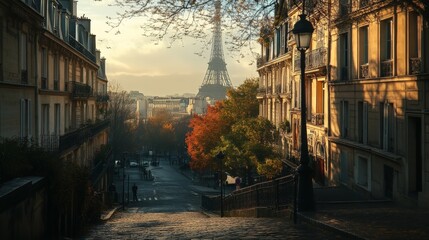 The eifel tower in Paris from a street