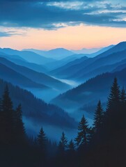 Obraz premium Valley landscape with trees and mountains