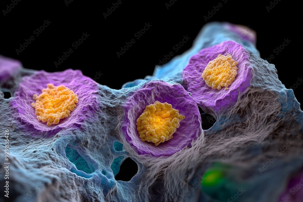 Canvas Prints a detailed view of an internal medical scene, showing blue and purple-colored circular cells