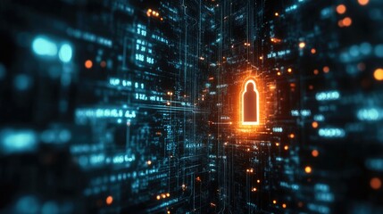 Obraz premium Digital Security System with Glowing Lock Icon