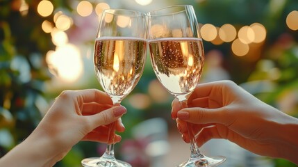 Celebratory toast with rose wine. Friends with glasses of champagne alcohol