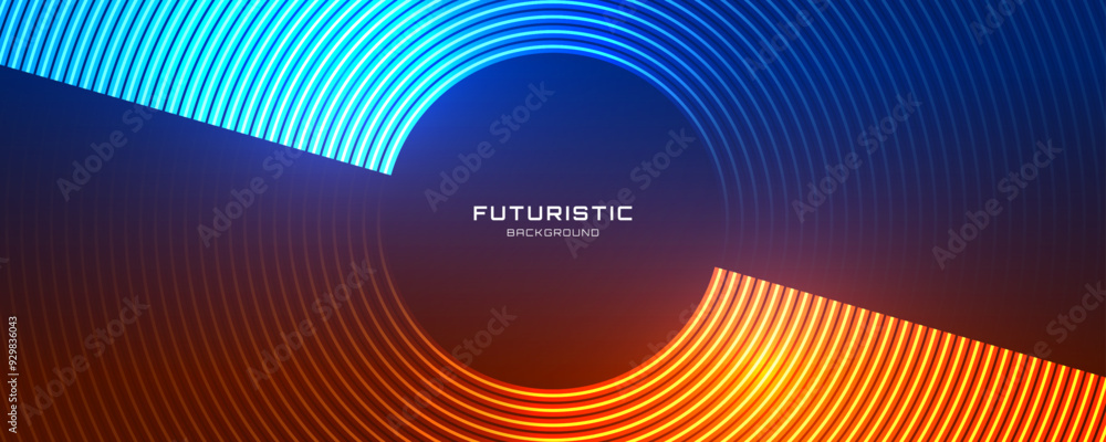 Aufkleber 3d blue orange techno lines abstract background overlap layer on dark space with glowing circles dec