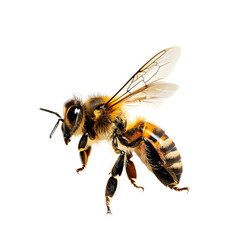 side view of a bee flying, white background