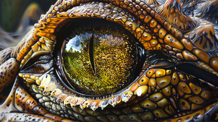 Fototapeta premium Close-Up of a Crocodile's Eye and Scaly Skin