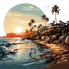 Elegant Minimalistic Art Depicting Puerto Vallarta’s Coastal Charm