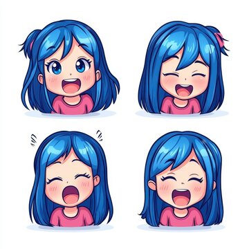 Explore adorable Twitch emotes featuring a Kawaii girl, from happy to shy, each designed with charm and color