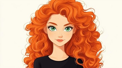 A fun cartoon of a middleaged woman with wild curly red hair, playfully showcasing her vibrant personality.