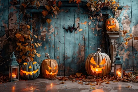 A beautifulHalloween backdrop with  festive and spooky elements.