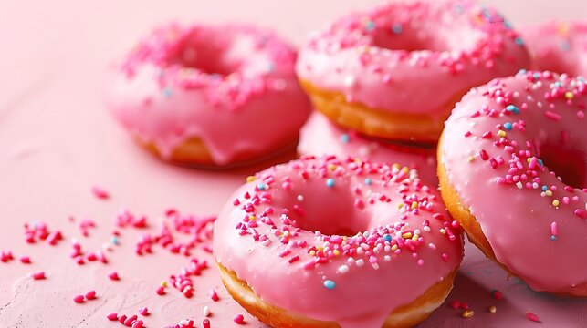 Bright pink dounuts a delicious delight