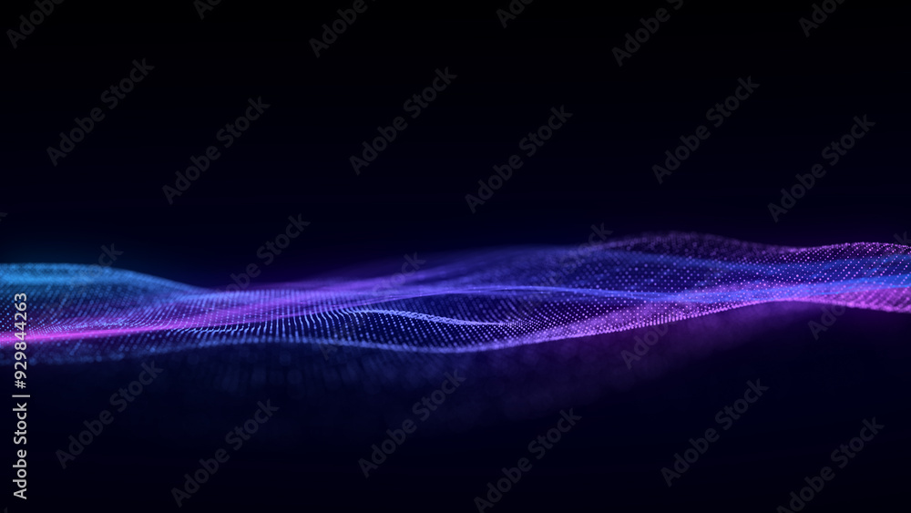 Fototapete Wave of particles and lines. Big data visualization. Abstract color background with a dynamic wave. 3d rendering.