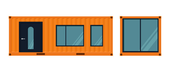 Orange container house. Vector illustration. Isolated on a white background.