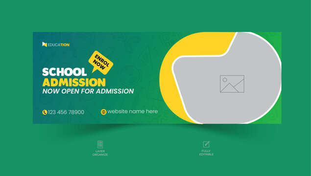 School admission facebook cover design, back-to-school social media banner, online education banner ads template.