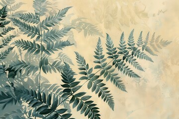 A botanical illustration of a fern, showcasing its delicate fronds and intricate leaf patterns in fine detail. 