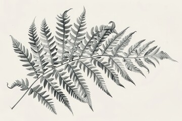 A botanical illustration of a fern, showcasing its delicate fronds and intricate leaf patterns in fine detail. 