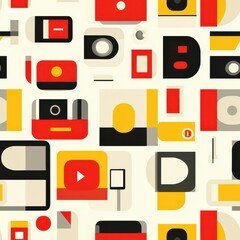 seamless pattern, A vibrant abstract pattern featuring geometric shapes in red, yellow, black, and white, perfect for creative projects.